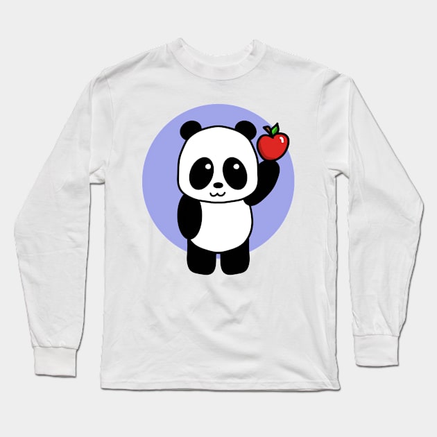 Cute Giant Panda with Apple Long Sleeve T-Shirt by 1000 Pandas